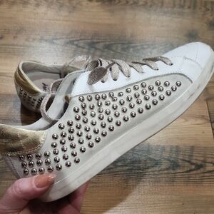 Primabase Italy Silver Stud Sneaker Leather Distressed Goose Style Shoe Size 38